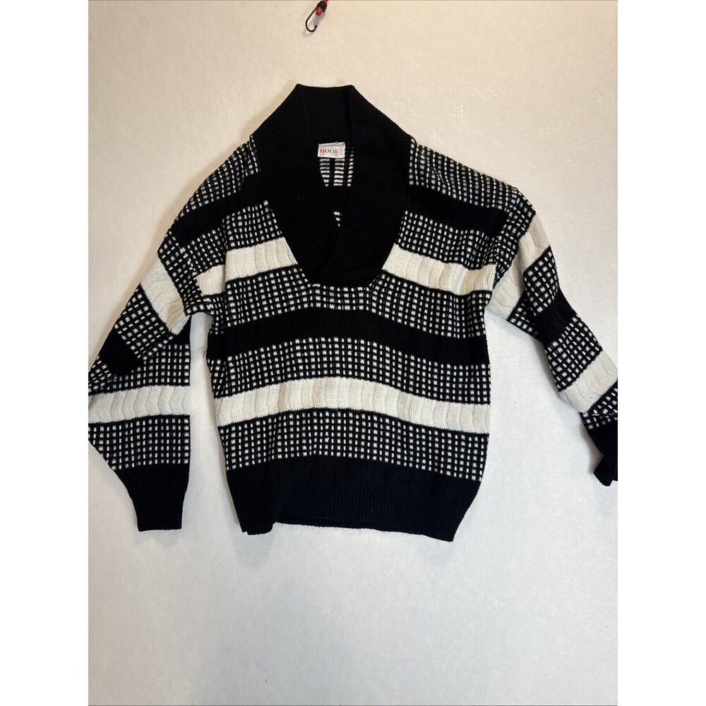 Hook England Knit Sweater Men’s Black White Dot And Stripes Pattern Low Shawl L